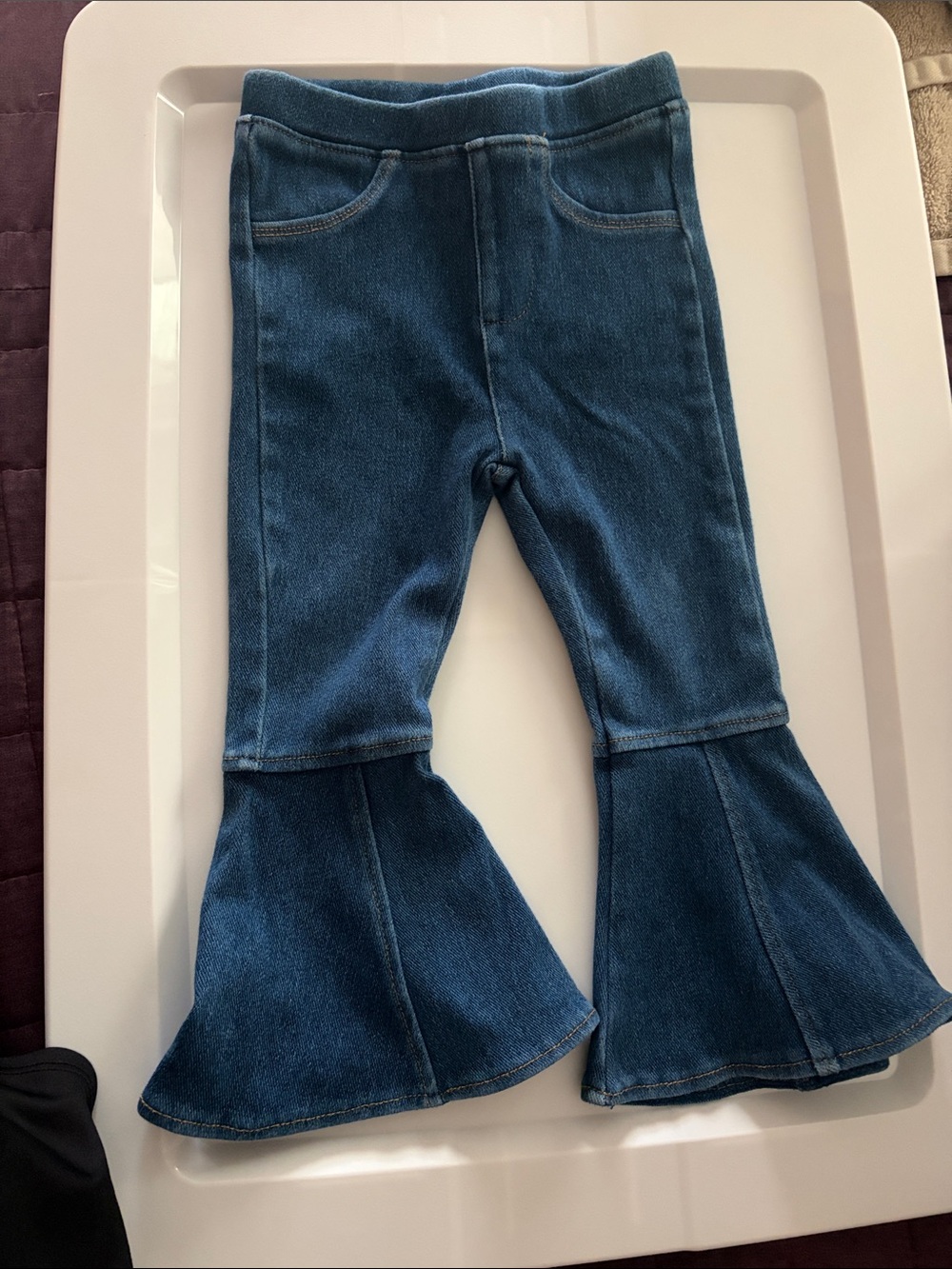 Toddler Girls' Denim Flare Jeans in Dark Blue